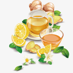 女性养生柠檬姜茶矢量图素材