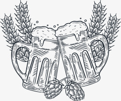 卡通手绘啤酒干杯矢量图素材