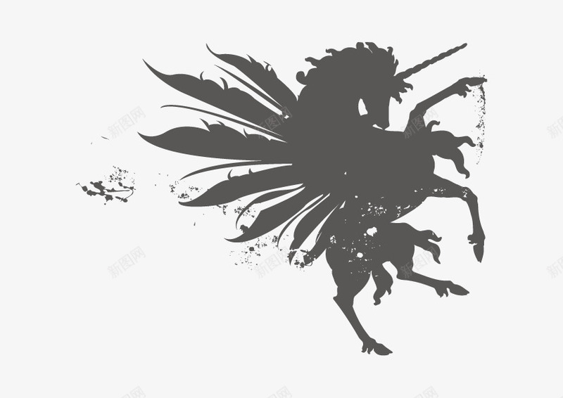 独角兽图案png免抠素材_新图网 https://ixintu.com 图案 独角兽 翅膀 黑色