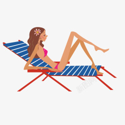 卡通沙滩晒太阳的女性矢量图素材