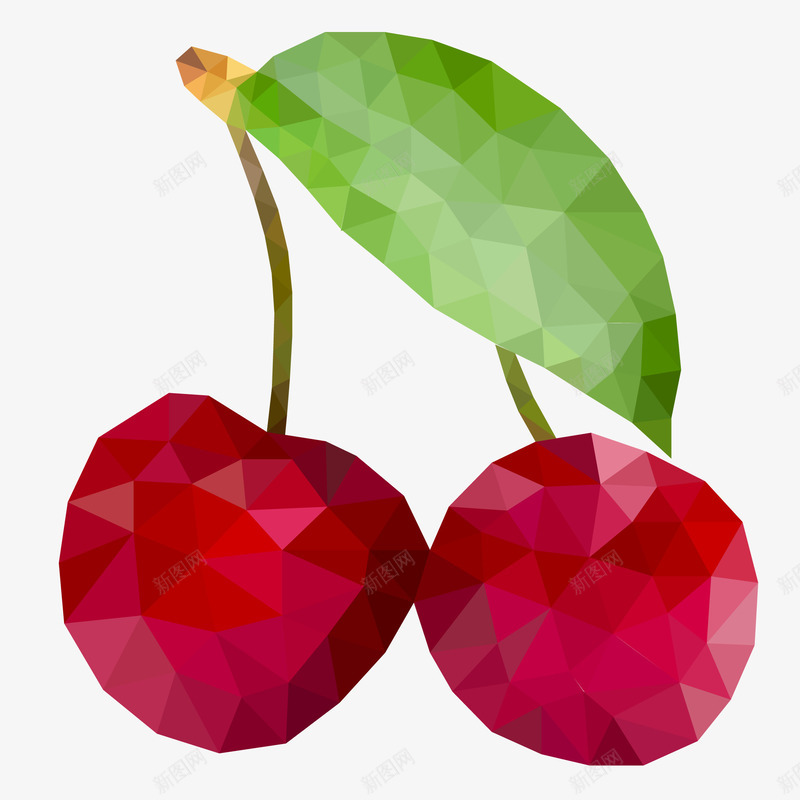 两颗樱桃png免抠素材_新图网 https://ixintu.com 几何水果 叶子