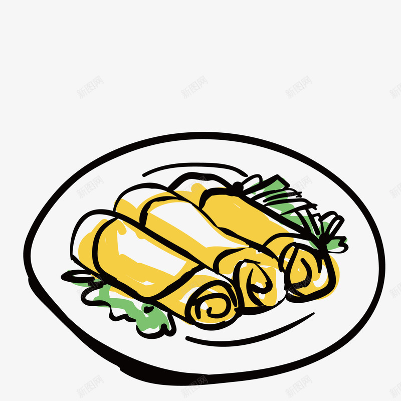 美味的蛋卷手绘图png免抠素材_新图网 https://ixintu.com 春卷 盘子 简图 美味的 美食 蔬菜 蛋卷 餐具