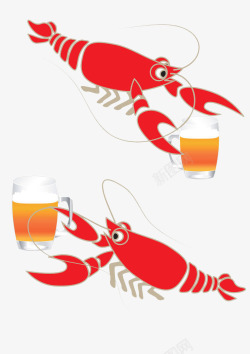 两只龙虾吃龙虾配啤酒高清图片