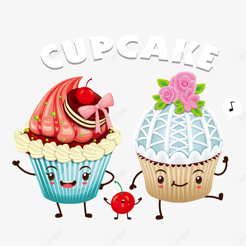 卡通蛋糕杯png免抠素材_新图网 https://ixintu.com 卡通 巧克力 彩色 樱桃 甜点 糕点 英文 蛋糕杯 鲜花