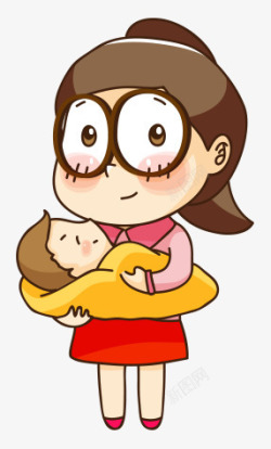 卡通抱着宝宝的女人素材