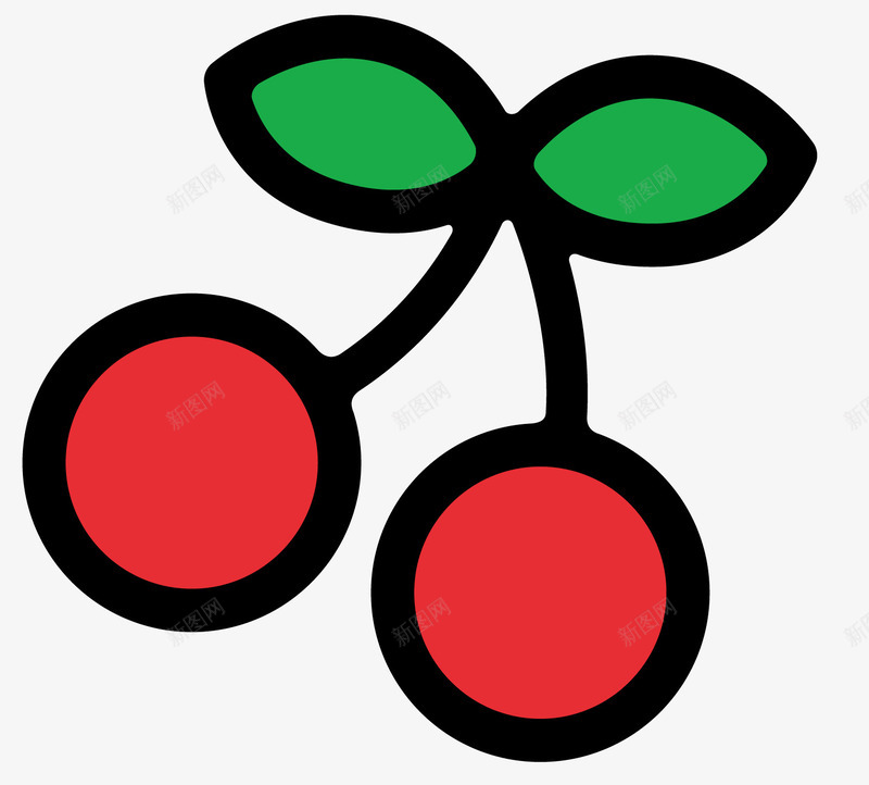 两颗红色樱桃矢量图ai免抠素材_新图网 https://ixintu.com 两颗 水果 水果蔬菜 红色小樱桃 绿色叶子 食物 矢量图