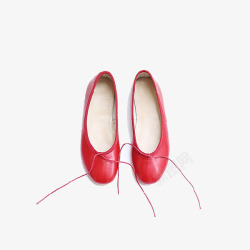 红色绑带平底单鞋素材