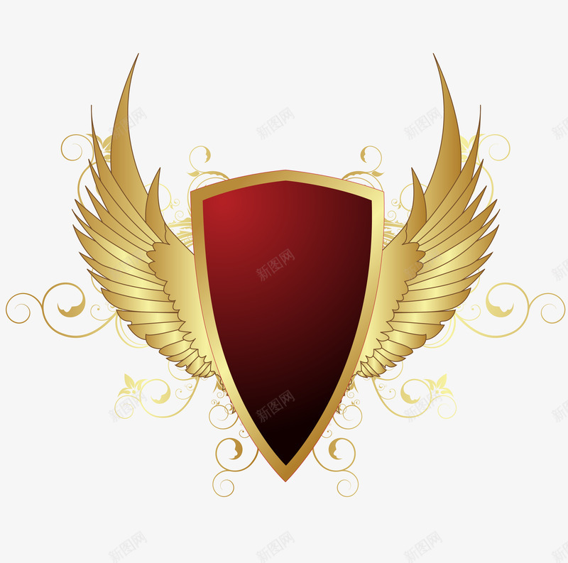 翅膀盾牌png免抠素材_新图网 https://ixintu.com 坚固的盾牌 盾牌 盾牌模型 红色 翅膀 金盾 金色
