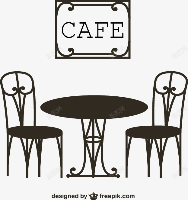 黑色咖啡馆桌椅png免抠素材_新图网 https://ixintu.com 咖啡馆桌子椅子挂画咖啡店铺矢量图