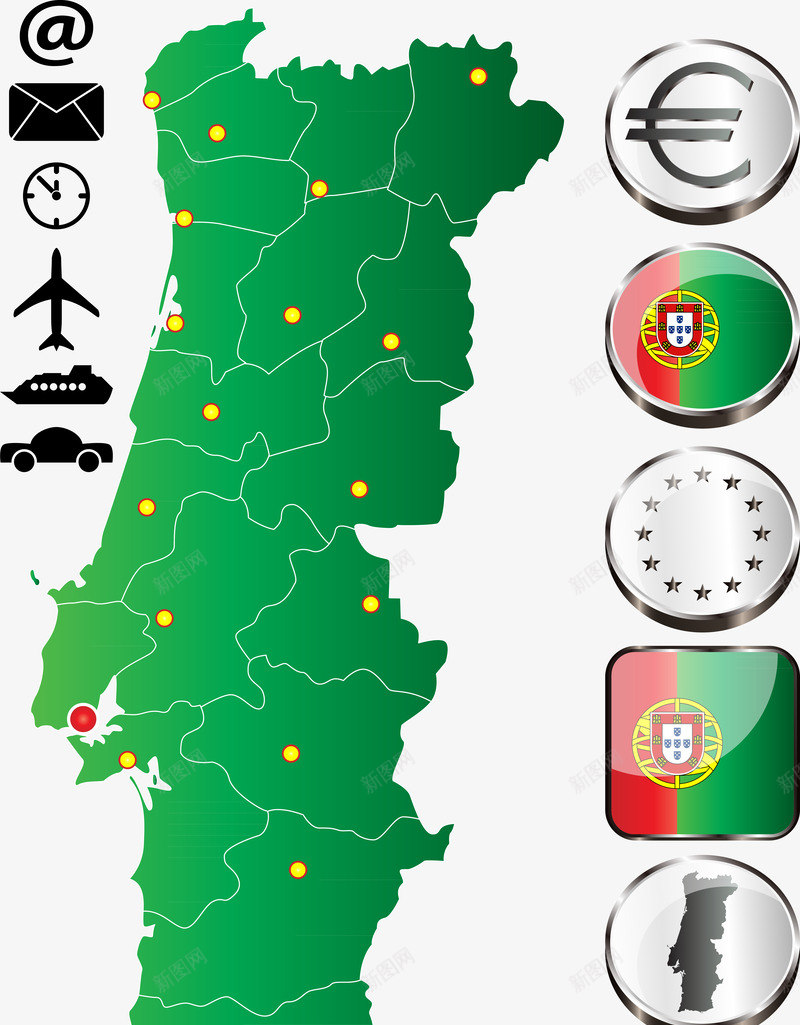 葡萄牙地图国旗旅行元素矢量图eps免抠素材_新图网 https://ixintu.com 元素 国旗 地图 地图矢量 旅行 矢量地图 葡萄牙 矢量图