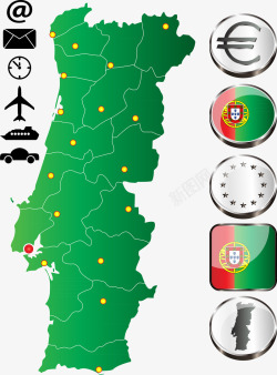 葡萄牙地图葡萄牙地图国旗旅行元素矢量图高清图片