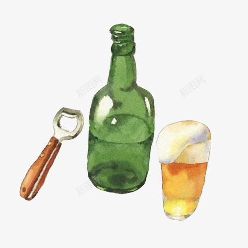 啤酒喝啤酒扳手绘画片png免抠素材_新图网 https://ixintu.com 啤酒 啤酒扳 开瓶器 玻璃杯 色彩画 黄色