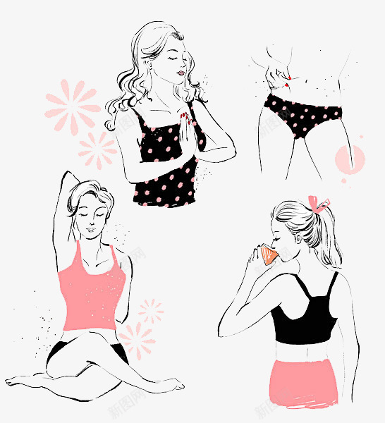手绘做瑜伽的女人png免抠素材_新图网 https://ixintu.com 健康 减肥 女人 手绘 瑜伽 节食 苹果 运动