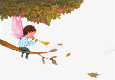 树上的儿童png免抠素材_新图网 https://ixintu.com 天使 孩子 秋叶 童年 童话 翅膀