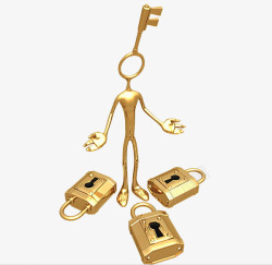 黄金钥匙开锁的黄金小人高清图片