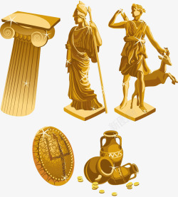 黄金雕塑与罗马柱素材