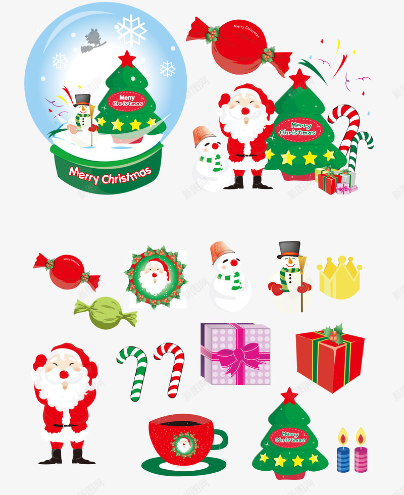 圣诞老人和圣诞水晶球png免抠素材_新图网 https://ixintu.com 圣诞树 圣诞老人 拐杖 水晶球 礼盒 糖果 雪人