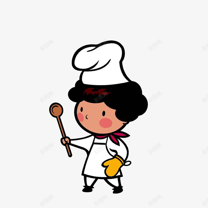 卡通拿木勺戴手套的女厨师png免抠素材_新图网 https://ixintu.com 卡通厨娘 厨娘 女性厨师 木勺 白衣厨娘 黄色手套