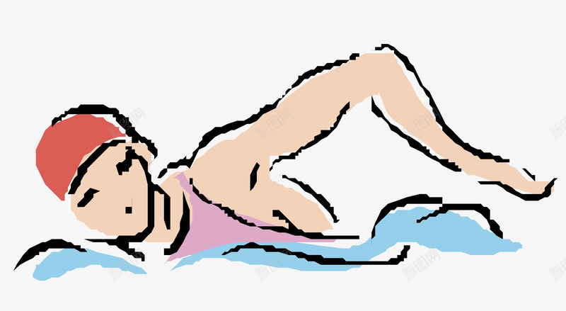 游泳的人png免抠素材_新图网 https://ixintu.com 夏天游玩 游泳的人 粉色的衣服 红色的泳帽 蓝色的海水