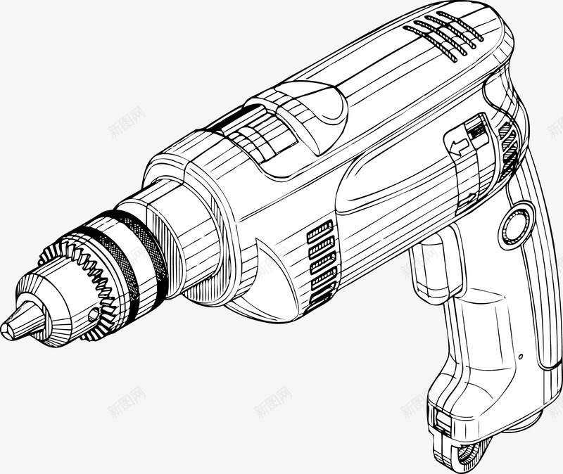 手电钻png免抠素材_新图网 https://ixintu.com 免费矢量下载 工具 手电钻 插画 机械