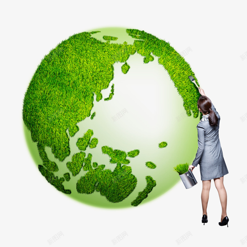 用绿色植物刷地球png免抠素材_新图网 https://ixintu.com 地球 植物 油漆 绿色