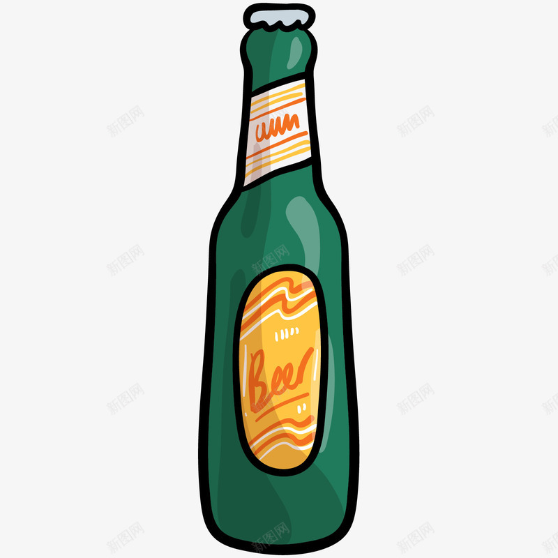 卡通手绘一瓶啤酒png免抠素材_新图网 https://ixintu.com 一瓶啤酒 创意 动漫动画 卡通手绘 绿色 酒瓶