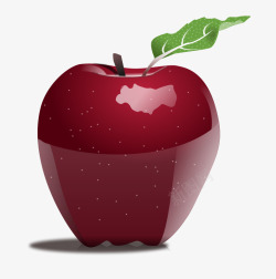 红色的卡通带叶子的红苹果素材