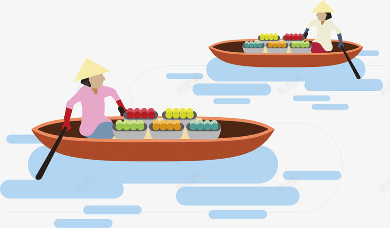 渔夫划船png免抠素材_新图网 https://ixintu.com 划船 小船 手绘 河流 船桨 蔬菜 货物