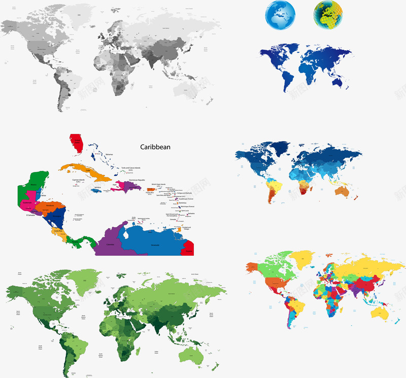 世界版图png免抠素材_新图网 https://ixintu.com EPS格式 世界 国家 地图 地球 彩色 版图 矢量素材