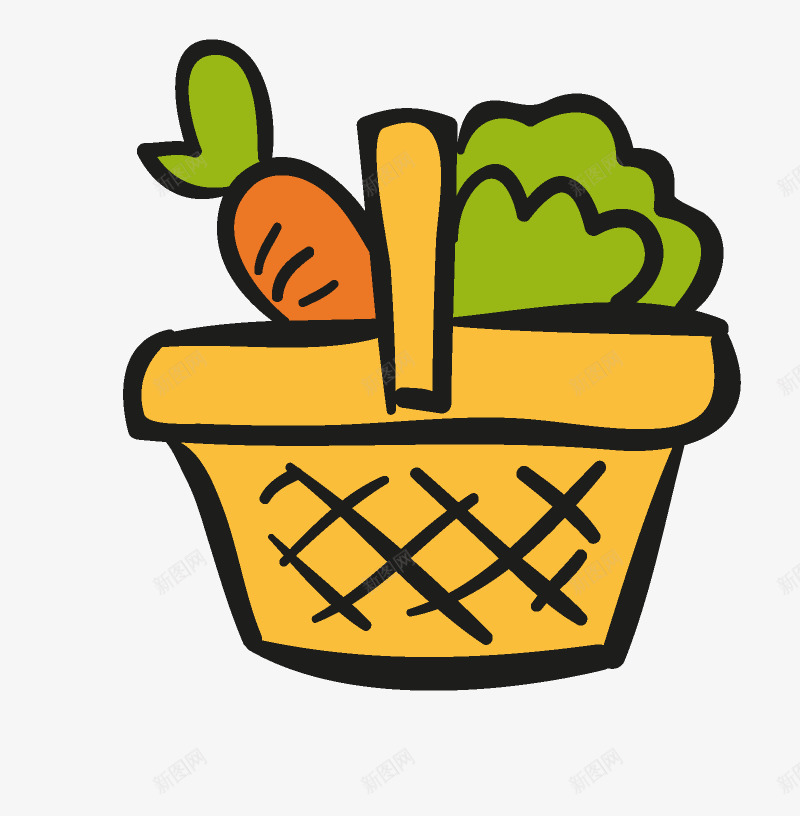手绘卡通蔬菜篮子png免抠素材_新图网 https://ixintu.com 动漫 动画 手绘卡通 胡萝卜 蔬菜 蔬菜篮子