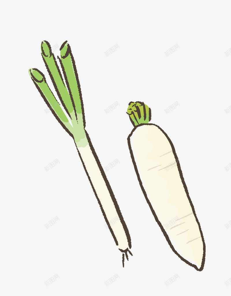 手绘的大葱和白萝卜png免抠素材_新图网 https://ixintu.com 一捆 动漫动画 卡通手绘 大葱 白萝卜 蔬菜 装饰图