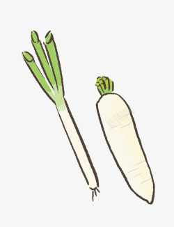 手绘白萝卜苗手绘的大葱和白萝卜高清图片