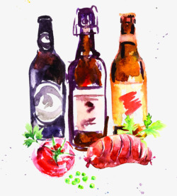 彩绘啤酒西红柿素材