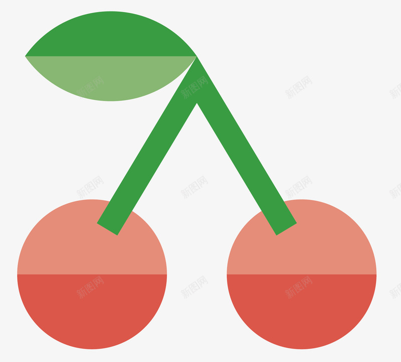 两颗樱桃png免抠素材_新图网 https://ixintu.com 卡通 大红色的樱桃 对称 水果 绿色的叶子 食品 鲜艳