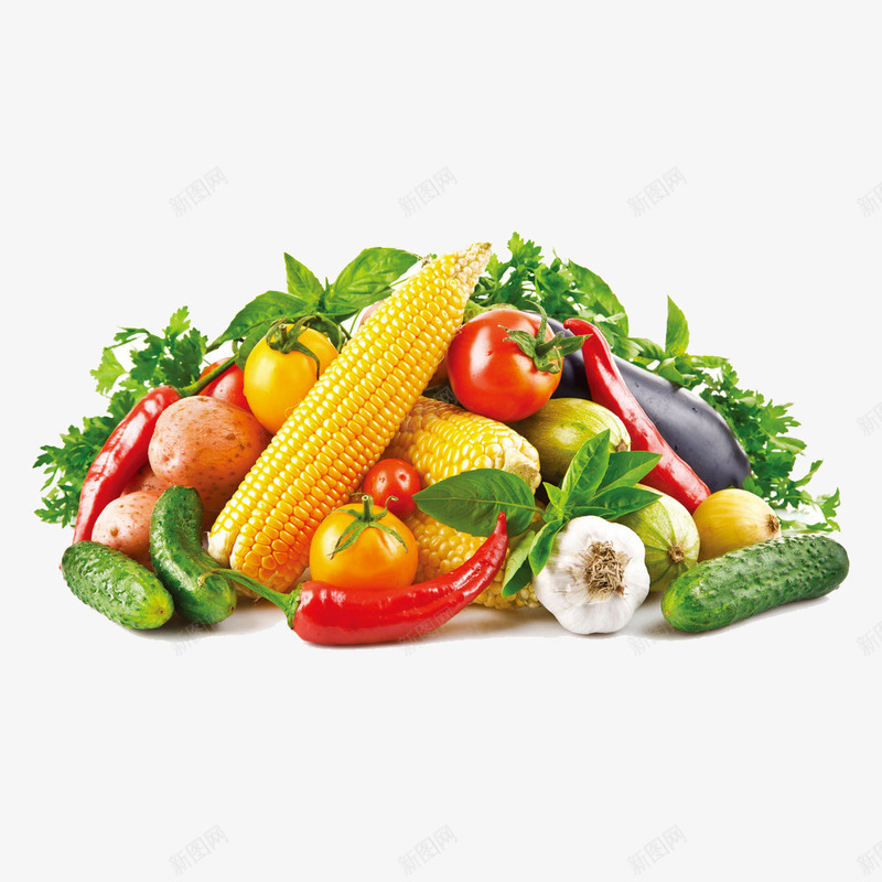 西红柿玉米png免抠素材_新图网 https://ixintu.com 免费 绿色 蔬菜堆 黄瓜