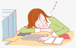 矢量插图疲惫不堪卡通插图工作劳累加班睡着的女人高清图片