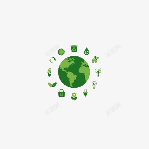 扁平化绿色地球png免抠素材_新图网 https://ixintu.com 保护环境 地球插画 环保 生态 生态地球 节能