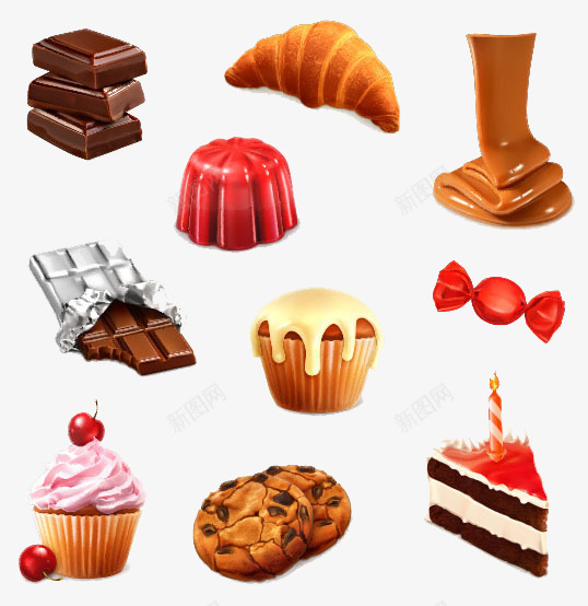 甜品糕点png免抠素材_新图网 https://ixintu.com 巧克力 甜品 糕点 糖果 面包