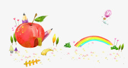 卡通苹果与彩虹素材