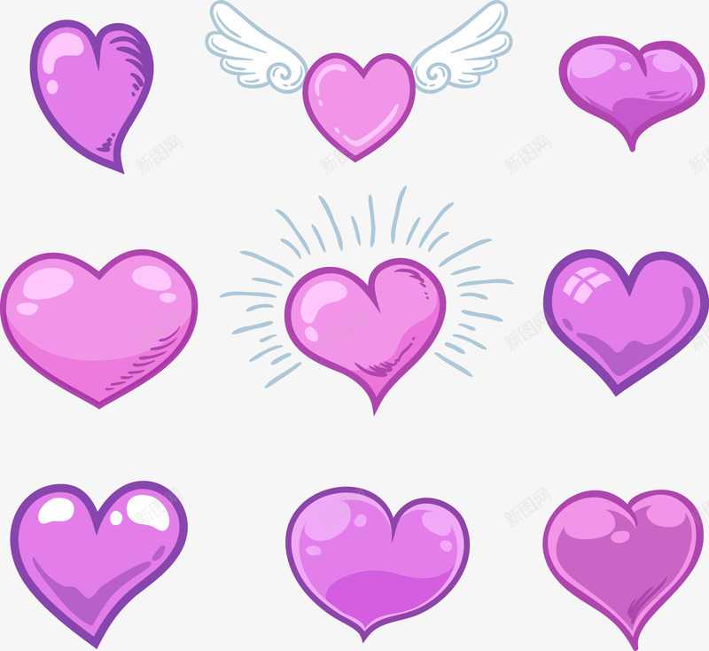 手绘紫色卡通心形png免抠素材_新图网 https://ixintu.com 卡通 带翅膀的心 心形 心飞扬 手绘 紫色