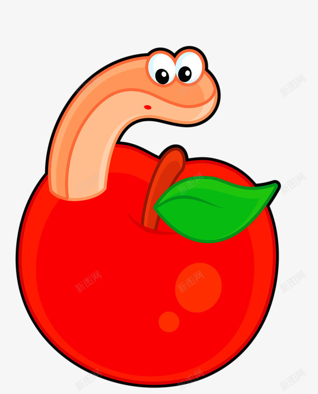 吃苹果的小虫子png免抠素材_新图网 https://ixintu.com 卡通 小虫 红色 苹果
