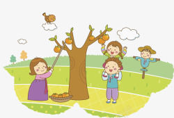 孩子摘苹果素材