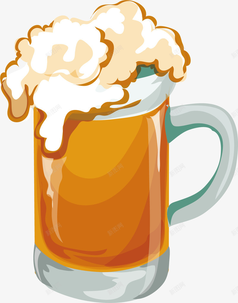 清爽的啤酒矢量图ai免抠素材_新图网 https://ixintu.com 几何图形 卡通手绘 啤酒 玻璃杯 饮品 黄色 矢量图