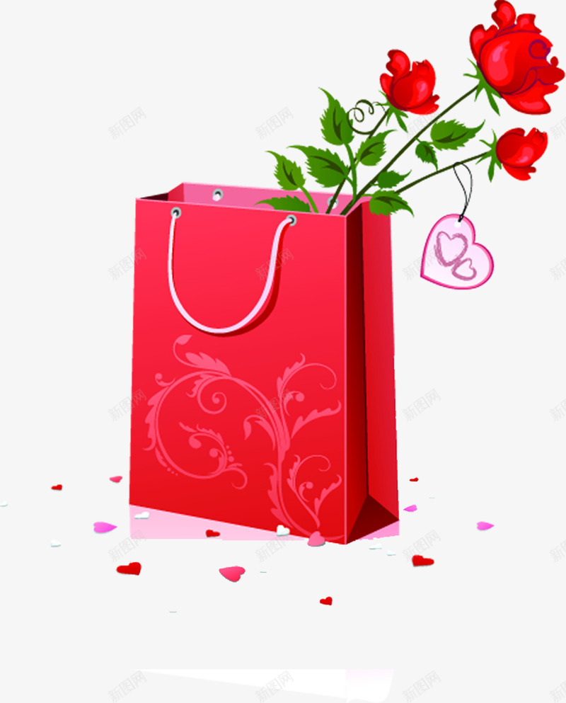 红色礼品盒手绘花朵爱心png免抠素材_新图网 https://ixintu.com 手绘 爱心 礼品盒 红色 花朵