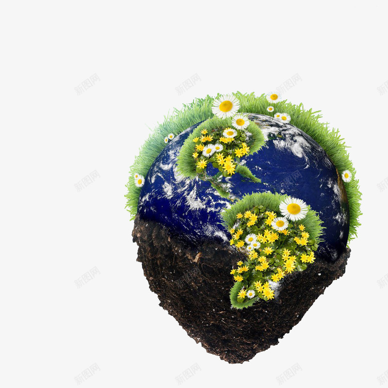 手绘创意地球png免抠素材_新图网 https://ixintu.com 土壤 地球 山 彩色 漂浮 漂浮山 花卉