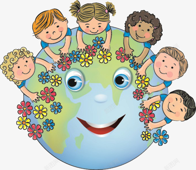 拿着小花的孩子png免抠素材_新图网 https://ixintu.com 一群小孩 可爱 地球 笑容