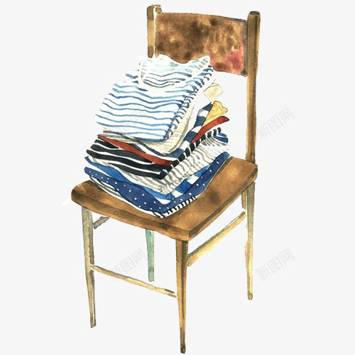 木椅子手绘画片png免抠素材_新图网 https://ixintu.com 堆满衣服的椅子 家具 座位 椅子 水彩画
