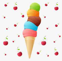 卡通冰淇淋樱桃点缀装饰素材