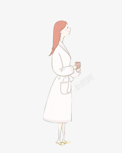 红色睡衣和咖啡的女人高清图片