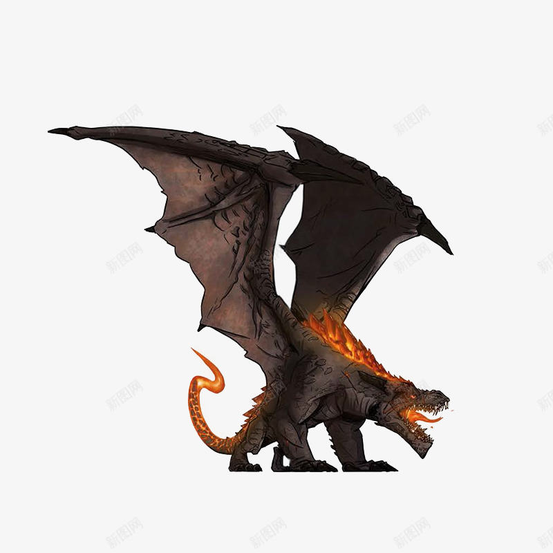 手绘火龙png免抠素材_新图网 https://ixintu.com 一只 嘴巴 手绘 火焰 火龙 爪子 简图 翅膀 黄色